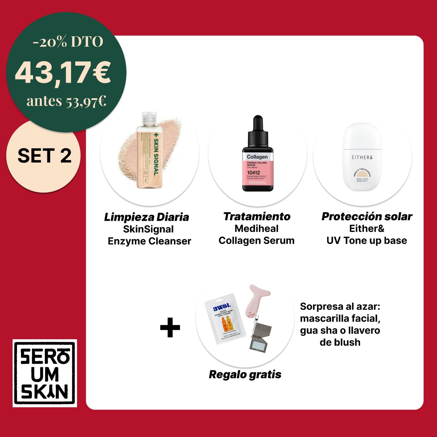 Set 2 – Limpieza + Serum + Crema Solar