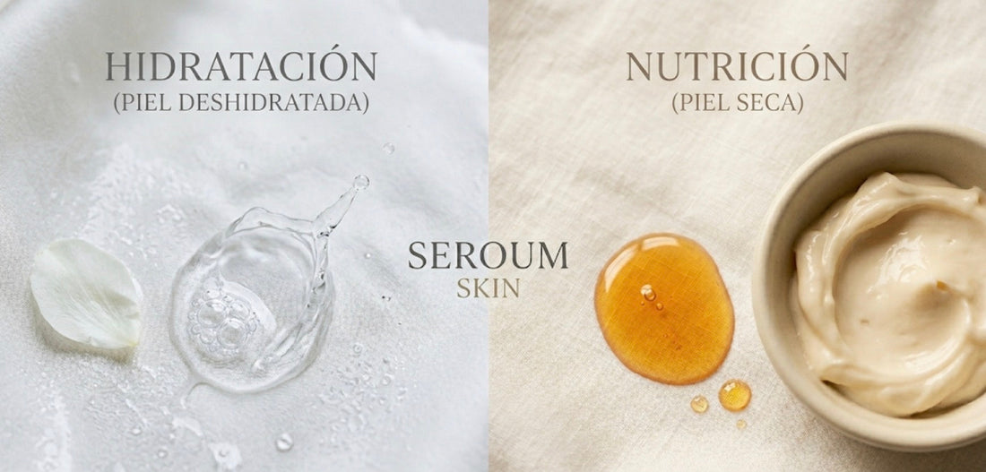 Diferencia visual entre piel seca y deshidratada - Ritual de cosmética coreana Seroum Skin.