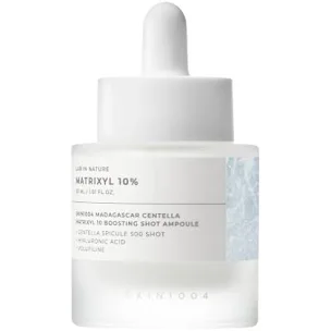 Ampolla facial Matrixyl 10% de Seroum Skin, en envase blanco con diseño abstracto y pipeta dosificadora.
