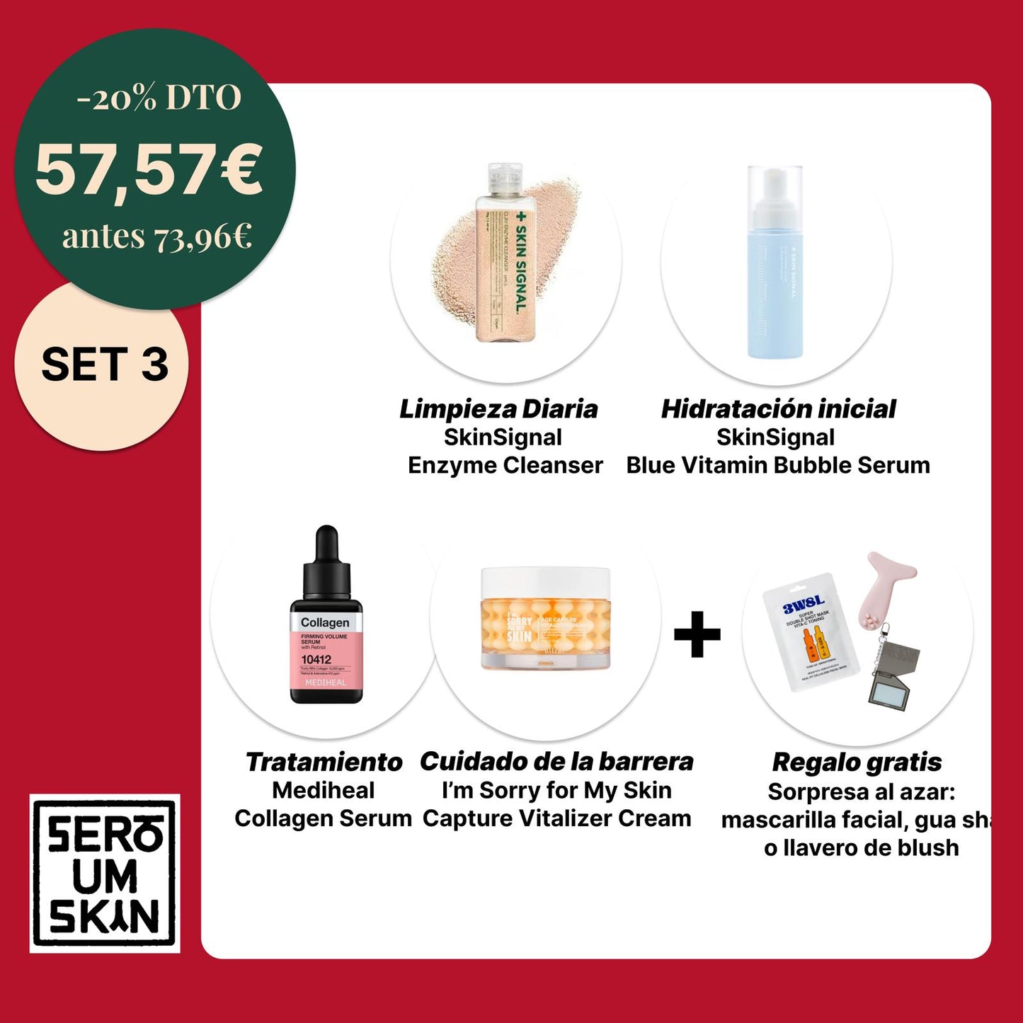 Set 3 – Limpieza + Toner + Serum + Crema Revitalizante