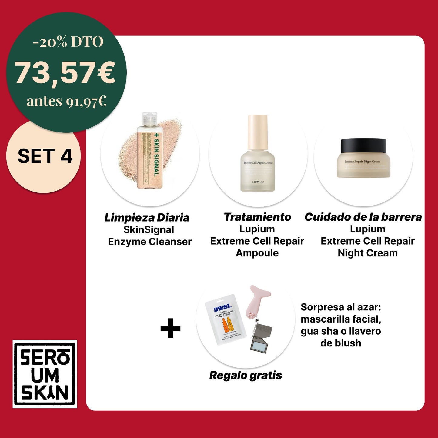 Set 4 – Marcas Premium (Limpieza + Serum + Crema)